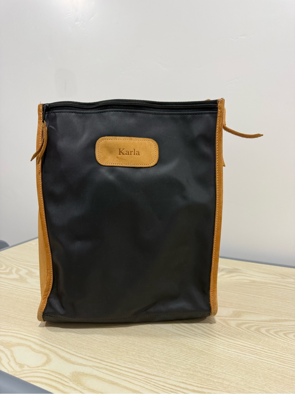 Jon Hart Black and Tan Tote Bag With Zipper Front Pocket